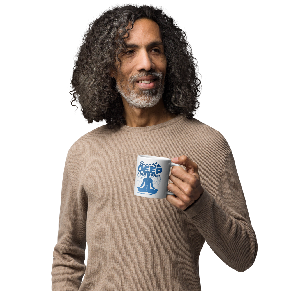 Breathe Deep, Live Freely - White glossy mug
